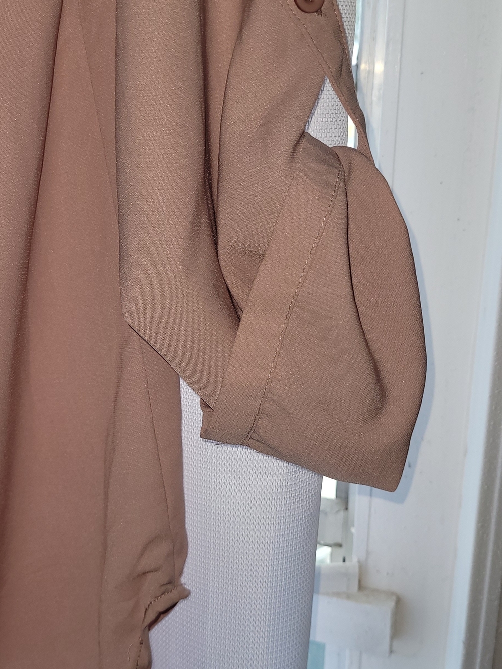 Womens Sheer V-Neck Long Sleeve Blouse - Rose Color - Picture 3 of 4